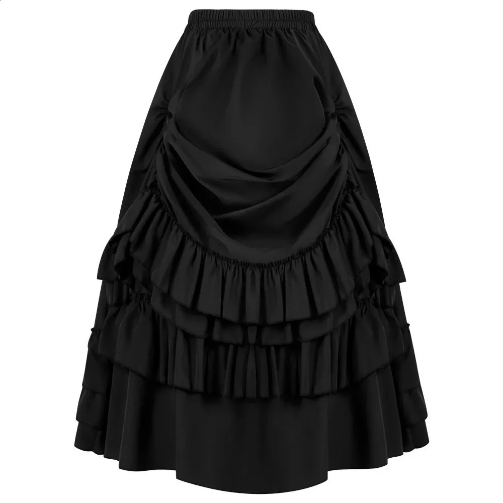 Cosplay Vintage Steampunk Dress Victorian Medieval Ruffled Satin Lace Trim Gothic Skirts Women Corset Skirt Pirate Costumes 250411