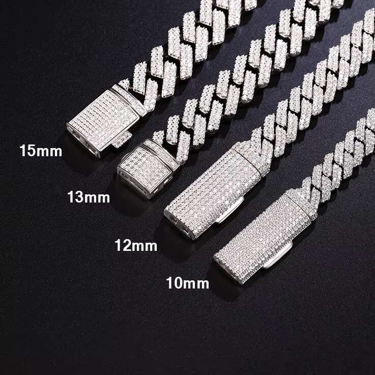 Yu Ying Gold Plated 13mm Wide Iced Out Moissanite Diamonds 2 Rows Cuban Link Chain Bracelet S925 Sterling Silver Jewelry