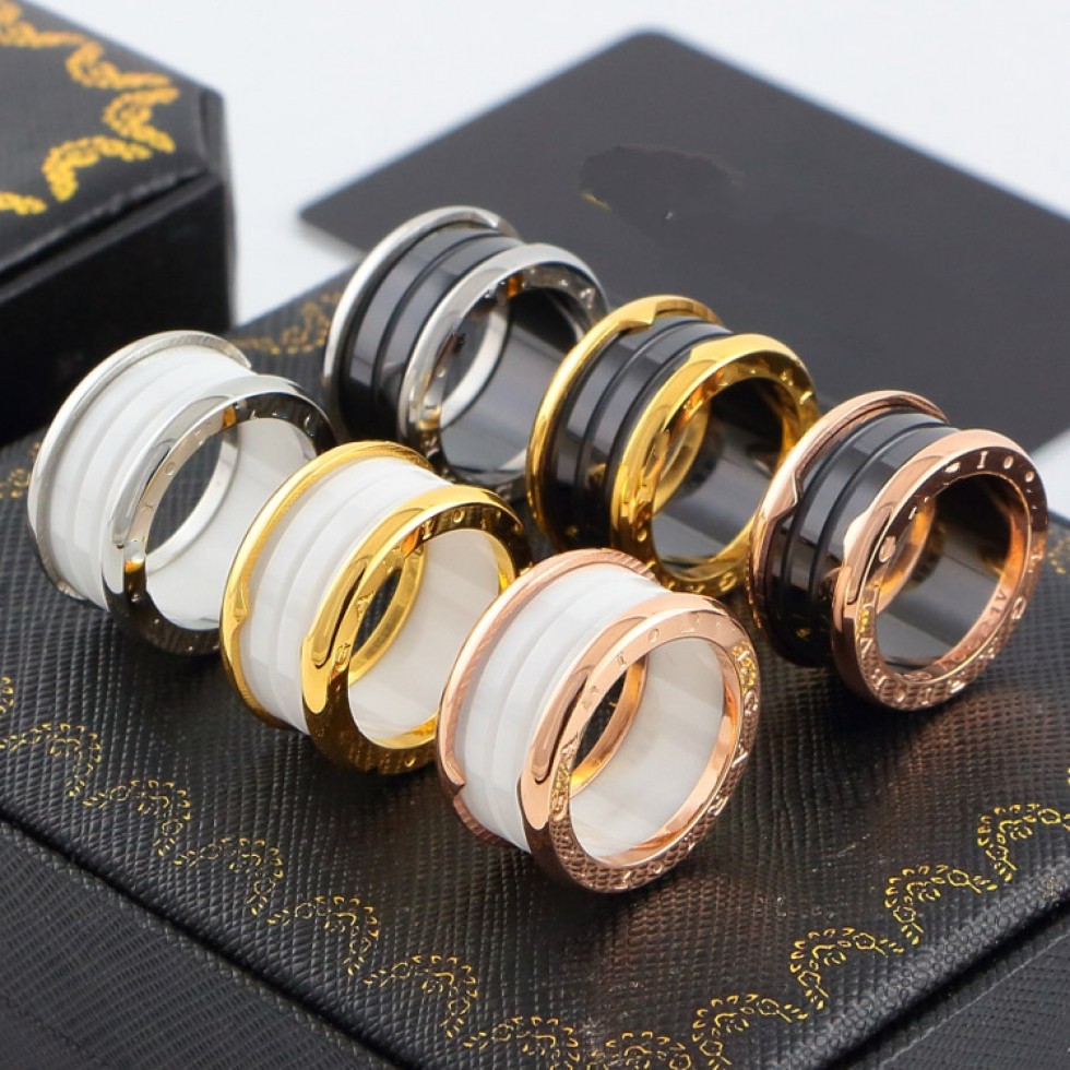 Black white ceramic Spring logo engrave designer girls woman man boys B rings 18K Gold Silver Rose Titanium Steel branded Rings wedding Jewelry 5 6 7 8 9 10 11 12 gift