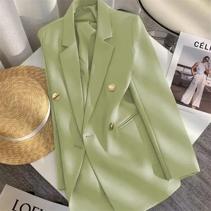 Womens elegant metal buckle white suit jacket casual office womens highend feeling Western style clothing springsummer 2025 250407