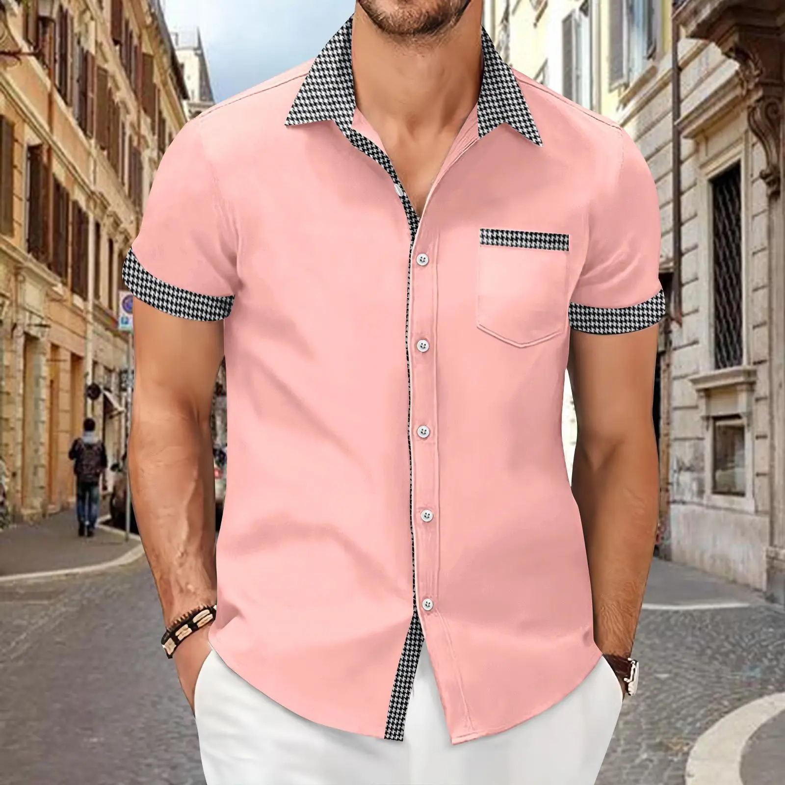 Men Cotton Linen Plaid Blouse Shirts Summer Spring Turn Down Collar Buttonshort sleeve Office Man Workwear Tops 250411