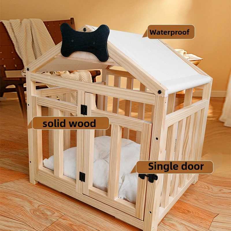 Solid wood dog house large space double door indoor breathable small dog house waterproof pet bed X250412