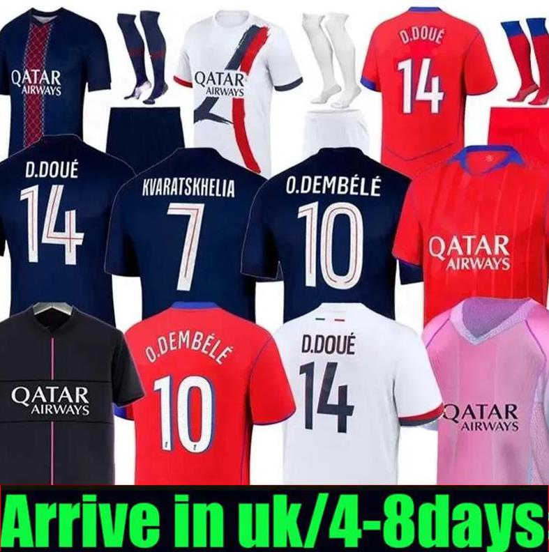 2025 2026 maillot de foot D.DOUE Kvaratskhelia soccer jerseys 4th JOAO NEVES HAKIMI football shirt 25 26 home BARCOLA Zaire-Emery O.Dembele PARIS Fourth PSGES Kits