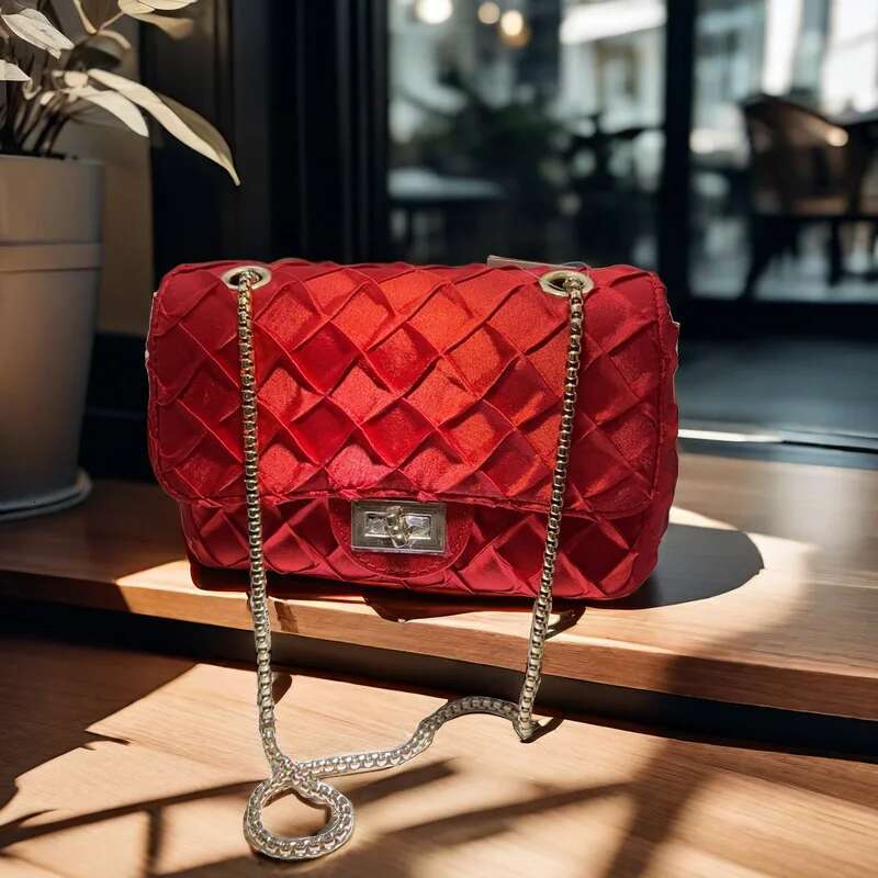 Woven Rhombus Embroidery Thread Sachet Chain Small Square Shoulder Messenger Niche Trendy Women's Purses Bag