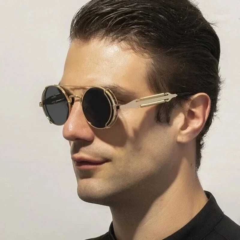 Retro Punk Steampunk Sunglasses Mens Brand Designer Round Punk Eyewear Gothic Style Products Women UV400 Sunglasses Z250411