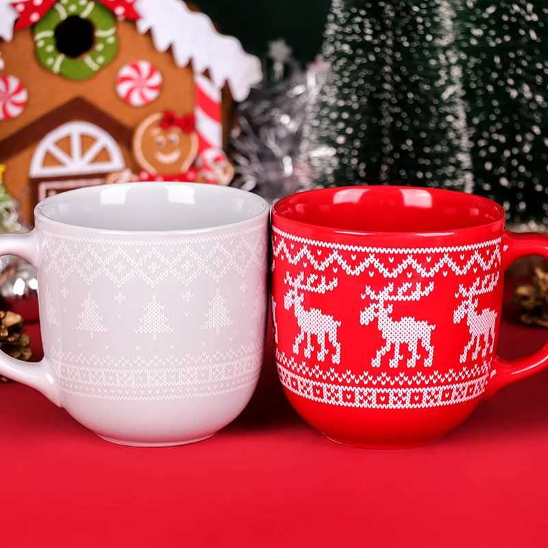 Christmas 350ml Premium Ceramic Christmas Mug Red Cup With Cartoon Reindeer Handle Design For Coffee Milk Water Xmas Gifts Y251112