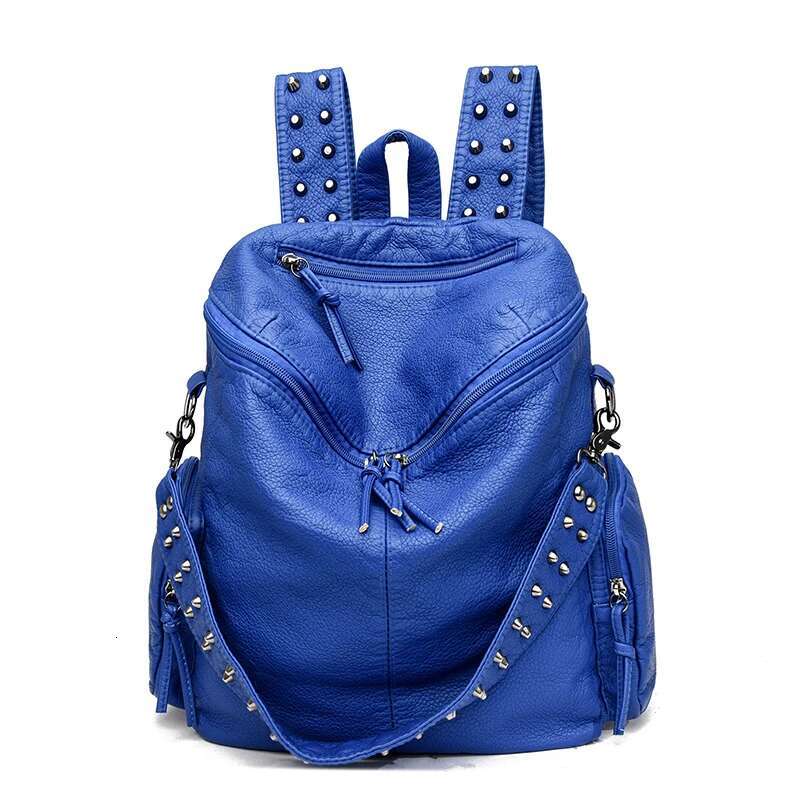 New Brand Woman Backpack High Quality Leather School Bags Rivet Moto Style Women Backpacks Vintage Soft Lady Shoulder Bag
