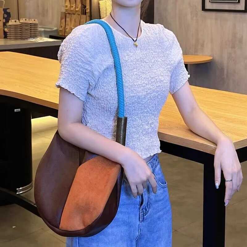 Luxury Design Womens Handbag 2025 New Vintage High Quality Splicing Personalized Rope Weaving ShouldersXJ250412
