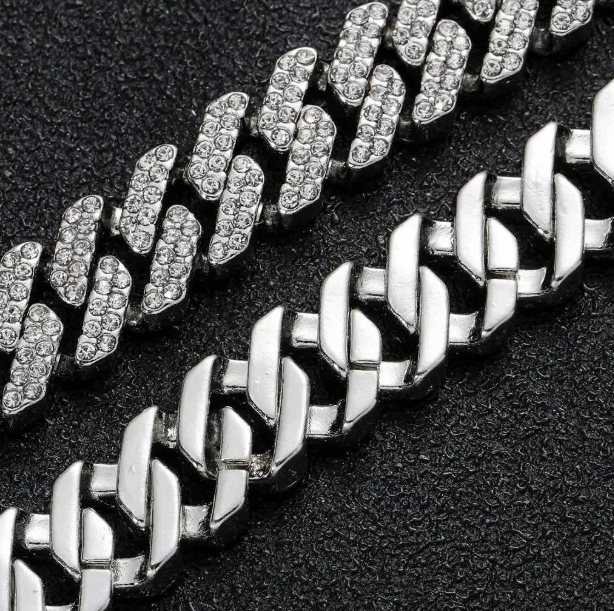 Ice Cubed 12MM Moissanite Sterling Silver Pendant with Cuban Link Chain for Men's Fashion Accessory