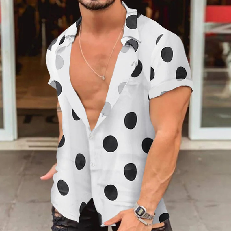Polka Dot Print Vacation Shirt Shorts Sleeve Trendy Modern Art Hawaiian Casual Shirts Man Novelty Blouses Summer Streetwear 250409