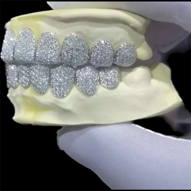 Jewelry Grillz Silver 10k 14k 18k S925 Silver Custom Honeycomb Moissanite Grillz Bling Baguette Cut VVS Gold Plated Grilliz