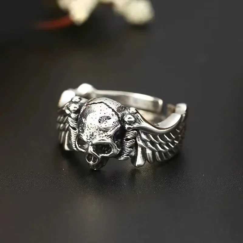 Retro punk style Devil Angel Wings Skull Open Adjustable Ring Hip Hop Trend Skull Mens JewelryXJ250412