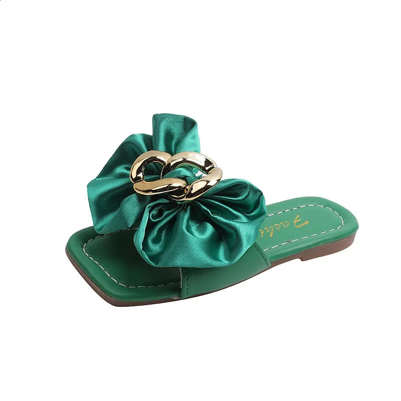 Girls Summer Slippers Kids Beach Shoes Slides With Bowtie Buckle Princess Sweet Flat Open Toes Children Outdoor Slippers 26-36 250411
