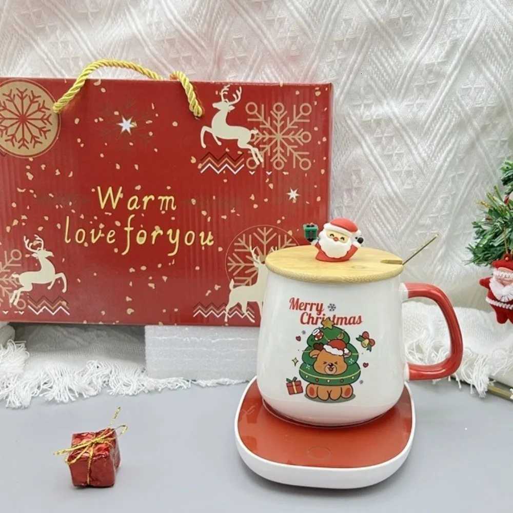 Christmas 55 Merry Christmas Gifts Kit Wooden Lid Santa Claus Pattern Ceramic Mug Snowman Warm Teaspoon for Office Home Use Y251112