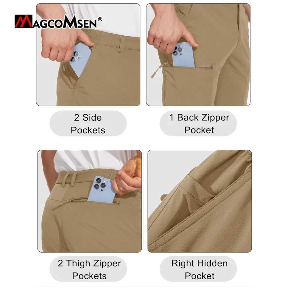MAGCOMSEN Mens Waterproof Hiking Pants with Multiple Pockets Lightweight Quick Drying Casual Straight Work Pants W250411