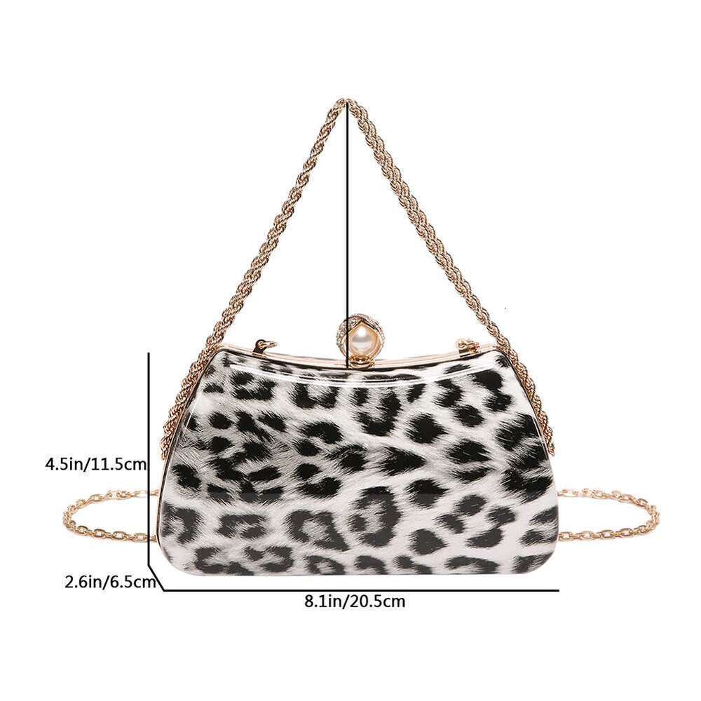 Leopard Crossbody Bag Chain Women Handbag Rhie Clutch Purse Top Handle Satchel for Wedding Party Prom