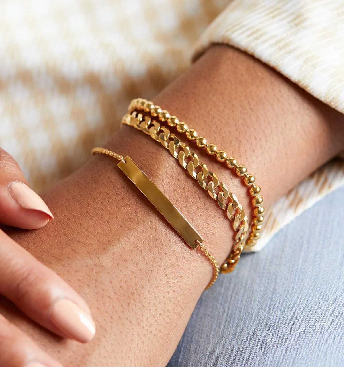 gold color Cuba chain charm bracelets for women Stainless steel link chain Lobster clasp snap button jewelry drop shippingC250411