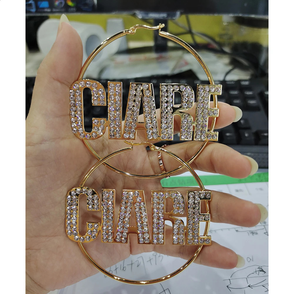 DODOAI Bling Name Earrings Customized Rings with Large Personalized Alphabet Declaration Word Hip Hop Sexy 50100MM 250410