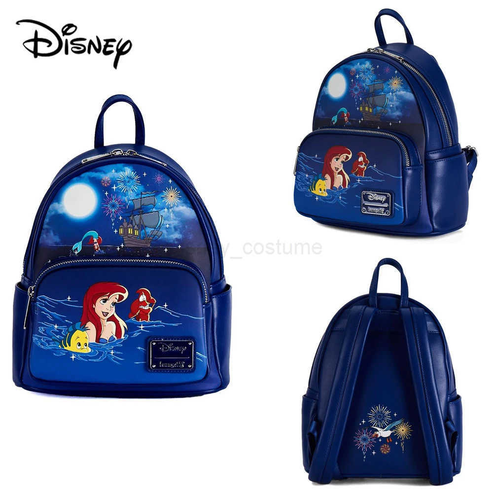 Disney Loungefly Disney Little Mermaid Ariel Fireworks Mini Backpack Deep Blue Student Backpack Cartoon Cute Backpack Girl Bag Gift X250412