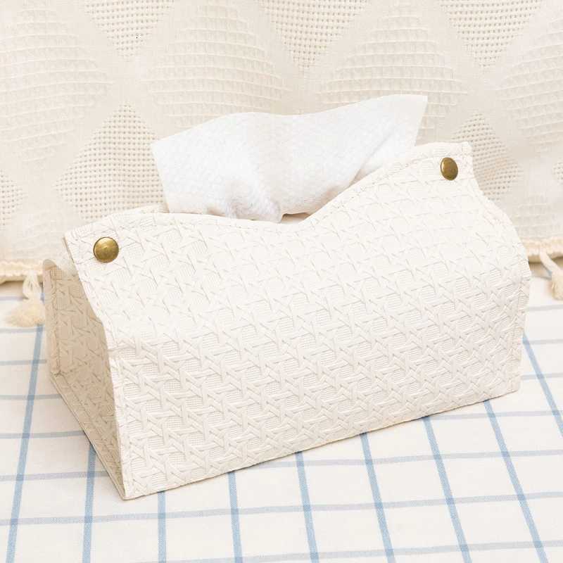 Portable tissue bag PU leather fashion color matching coffee house desktop napkin box solid color simple tissue bag Y251112