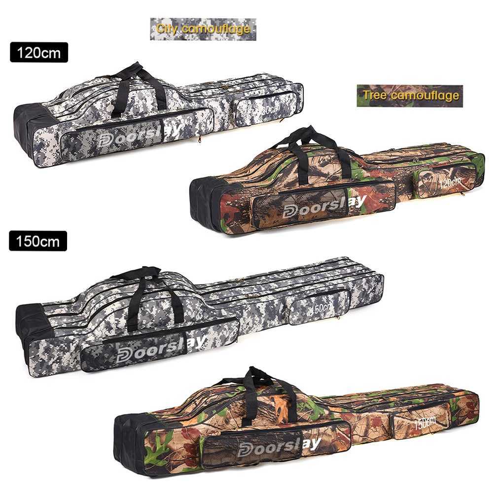 Doorslay 3 Layers Fishing Bag Portable Folding Fishing Rod Reel Bag Fishing Tackle Carry Bag Case Travel Storage Bag Z250411