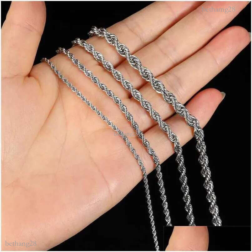 Stainless Steel Rope Chain Necklace 25Mm Never Fade Waterproof Choker Men Women Twist Hip Hop 316L Silver Gifts 1824 Inches Drop Deli Otj1A