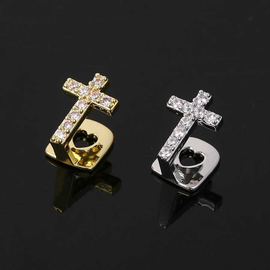 Little Cross Ice Out Teeth Grizz Hip Hop Top and Bottom Grill Dental Mouth Punk Tooth Hat Cosplay Party W250412
