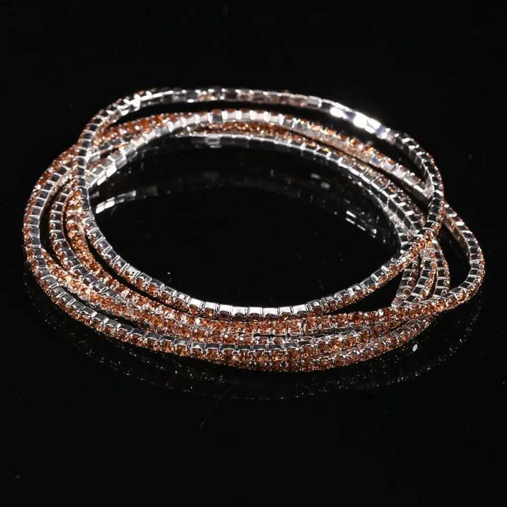 5Pcs/Lot Gift 2mm Crystal Bracelets Elastic Gold Color Crystal Rhinestones Bracelets Bling Metal Bangle Bracelet SummerC250411