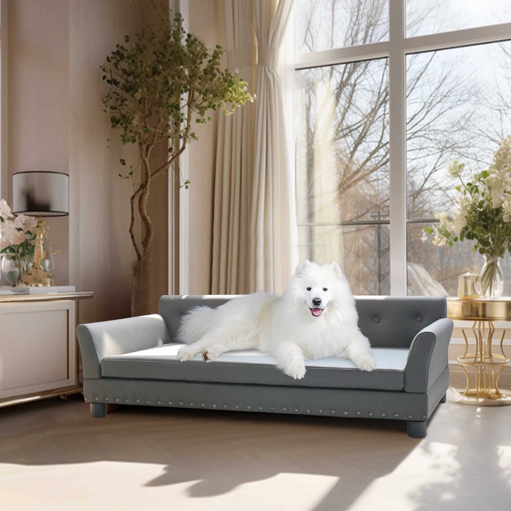 Elevator dog bed sofa cushion with ultra-fine fiber leather cover used for large pets to peek into the lounge chair with detachable cushion X250412