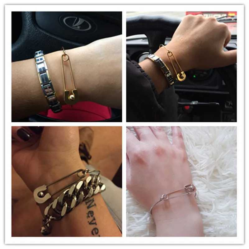 Personality Vintage Simple Stainless Steel Metal Plain Nautical Pin Wire Bangle Thin Gold Color Bracelet For Birthday GiftC250411