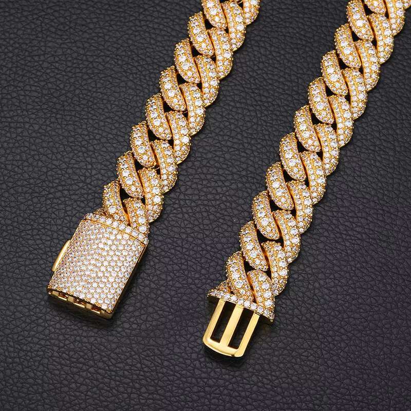 Mens Iced Out Cuban Link Chain Bracelet Set 18K Gold Plated Hip Hop Jewelry Full 5A CZ Diamond Bling Bubble Chain Brass Necklace