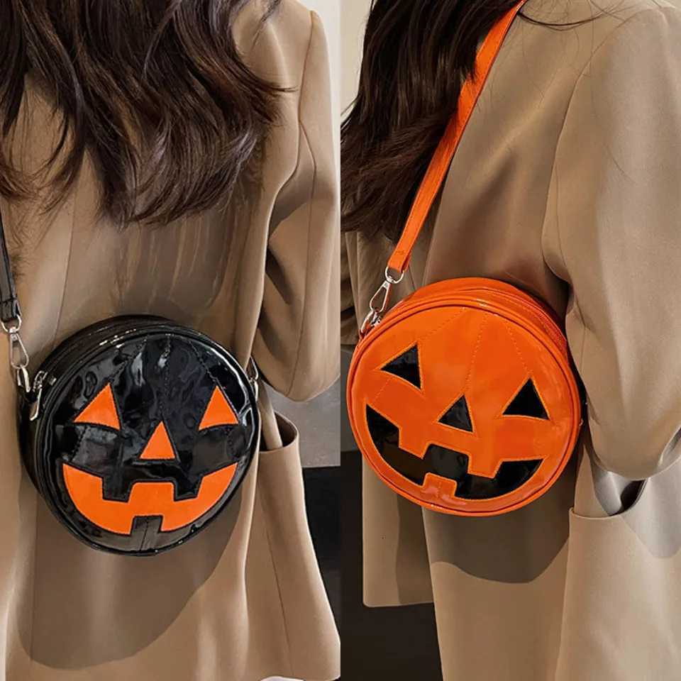 Women Halloween Pumpkin Crossbody Bag Round PU Leather Adjustable Strap Satchel Bag Funny Purse Creative Devil Shoulder BagT2511112