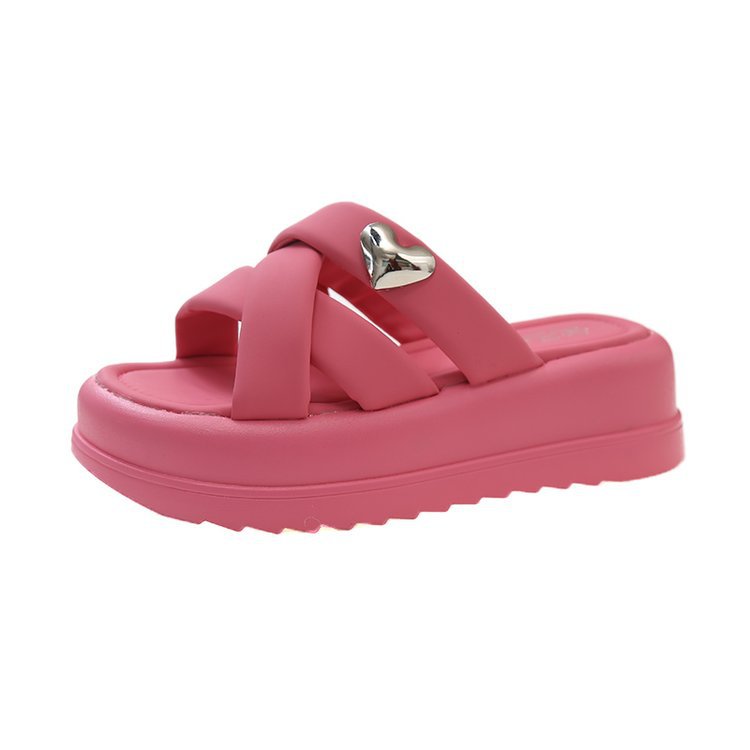 Ladies 2025 summer new net red super fire slippers wear soft soles thick soles to increase the beach one word sandals tide shoes