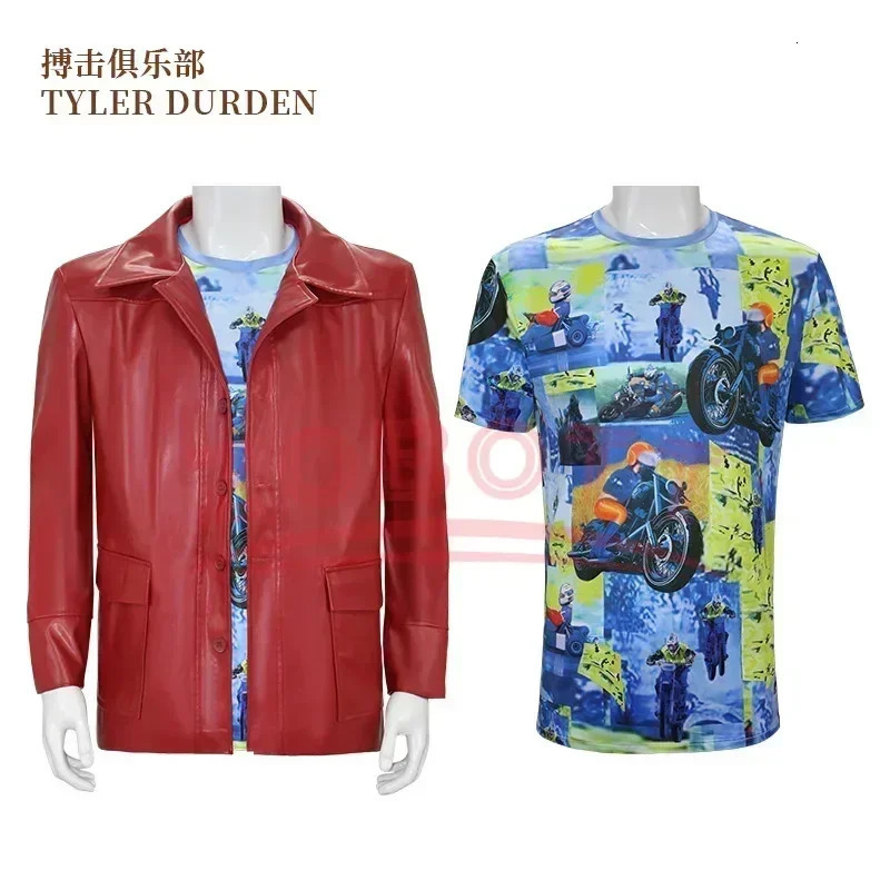 Adults Fight Club Tyler Jacket Cosplay Costume Movie Durden Leather Coat with Shirt Glasses Halloween Carnival Party Suit Man251111