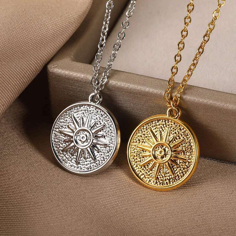 Fashion Stainless Steel Geometric for Women Gold Color Sun Ray Pendant Necklace Bohemian Jewelry Gift