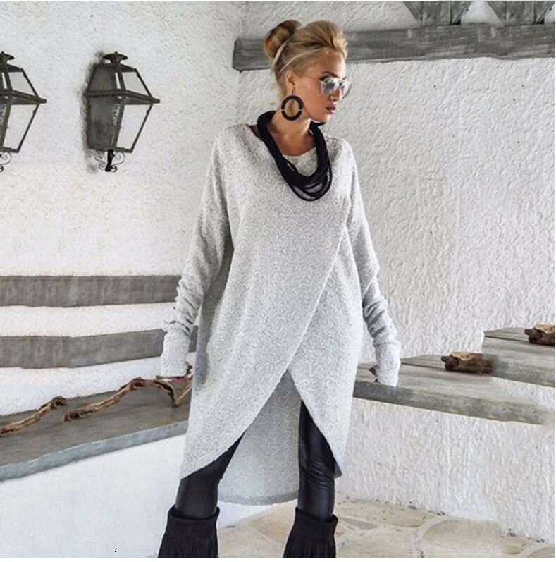 New Autumn Winter Women's O-Neck Irregular Long Sleeve Casual Loose Holiday Midi Dress 2025 Female Dresses