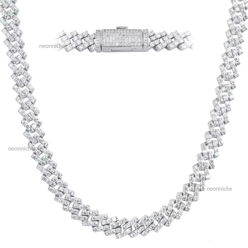 Qian Jian Mossanite Jewelry VV Smossanite 8mm22-26in S Sier Dia Necklace Men's Moissanite Hiphop Cuban Chain