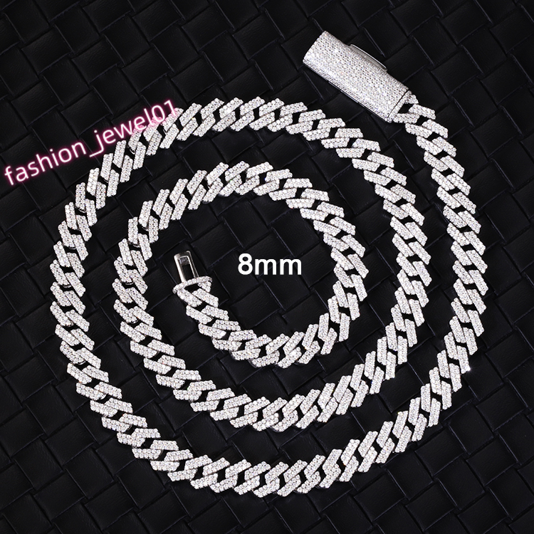 Fashion Hip Hop Cuban Bracelet 8mm 10mm 12mm 13mm 14mm 15mm Sterling Silver VVS1-D Moissanite 2 Rows Cuban Link Bracelet