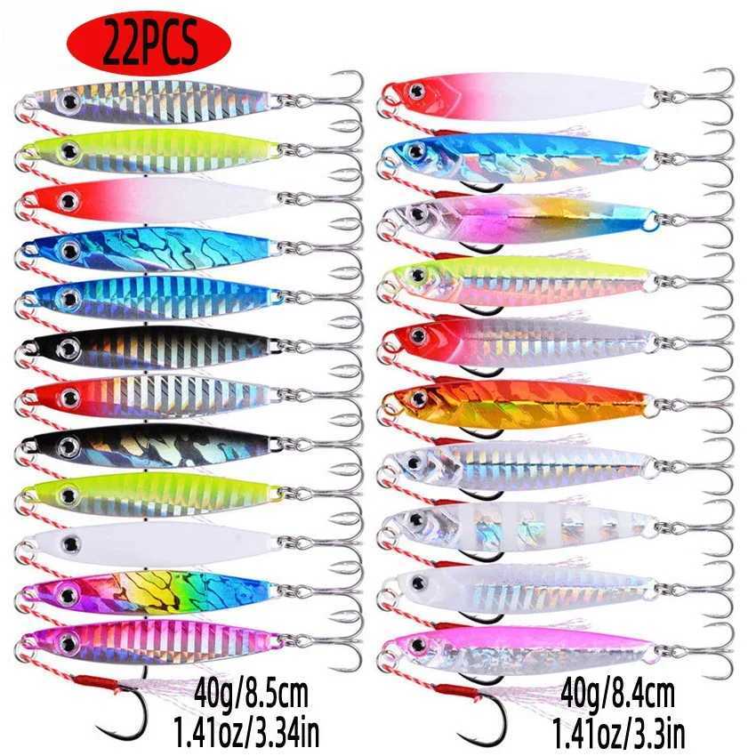 22PCS Glow Jigging Fishing Lures Set 40g 30g 20g 17g 10g 7g Shore Drag Cast Jigging Spoon Fishing Lures Artificial Bait Tackle Z250411