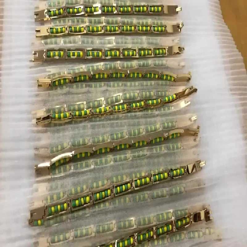 Wholesale New Stainless Steel Jewelry Green and Yellow Color Orula Bracelet Mix Beads Unisex Shango Ochun Bangle For WomenC250411