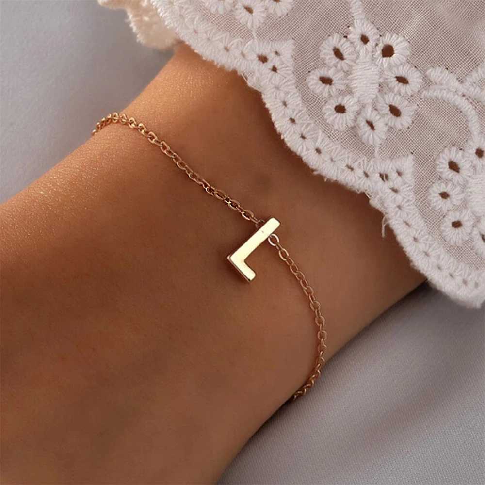 eManco DIY Personalized Alphabet Bracelet Stainless Steel Jewelry Simple Gold-Plated Accessories Girls Anniversary Gift WholesalC250411