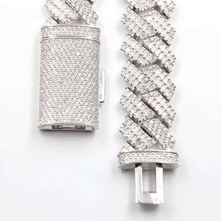 Customized Top Quality Solid Sterling Silver VVS D Color baguette Moissanite Diamond with GRA Cuban Chain Link for Hiphop Life