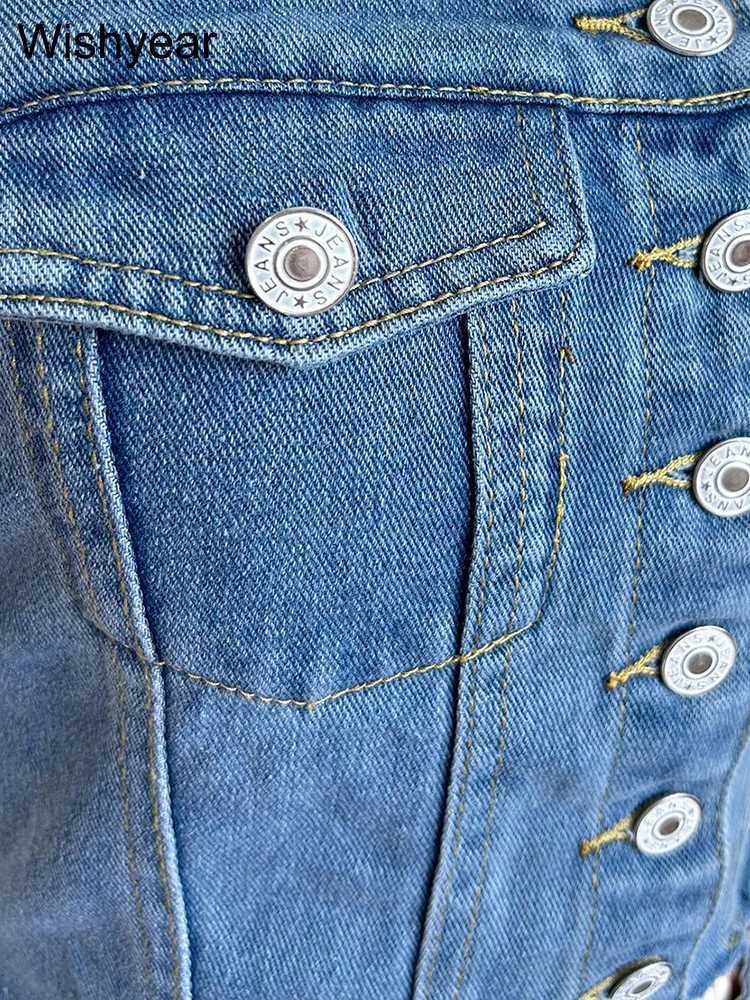 Fashion pocket irregular shorts and tube top 2-piece set denim stretch womens summer birthday club womens clothingXJ250411