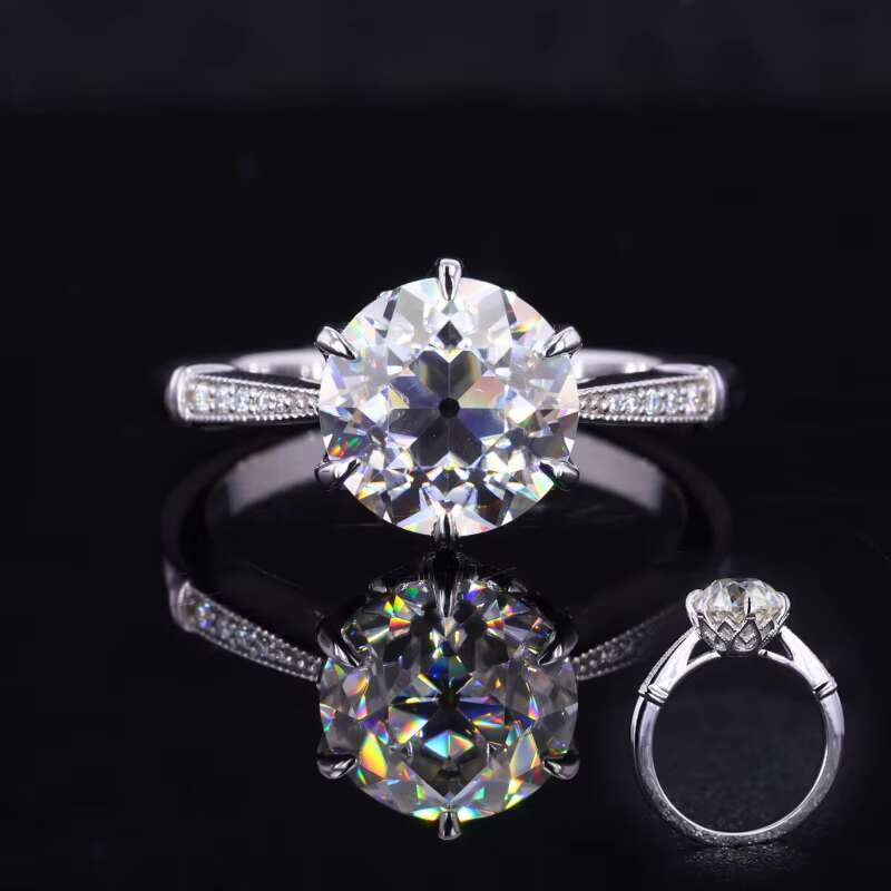 Starsgem Moissanite Ring 14k White Solid Gold Old European Cut OEC Moissanite Engagement Ring