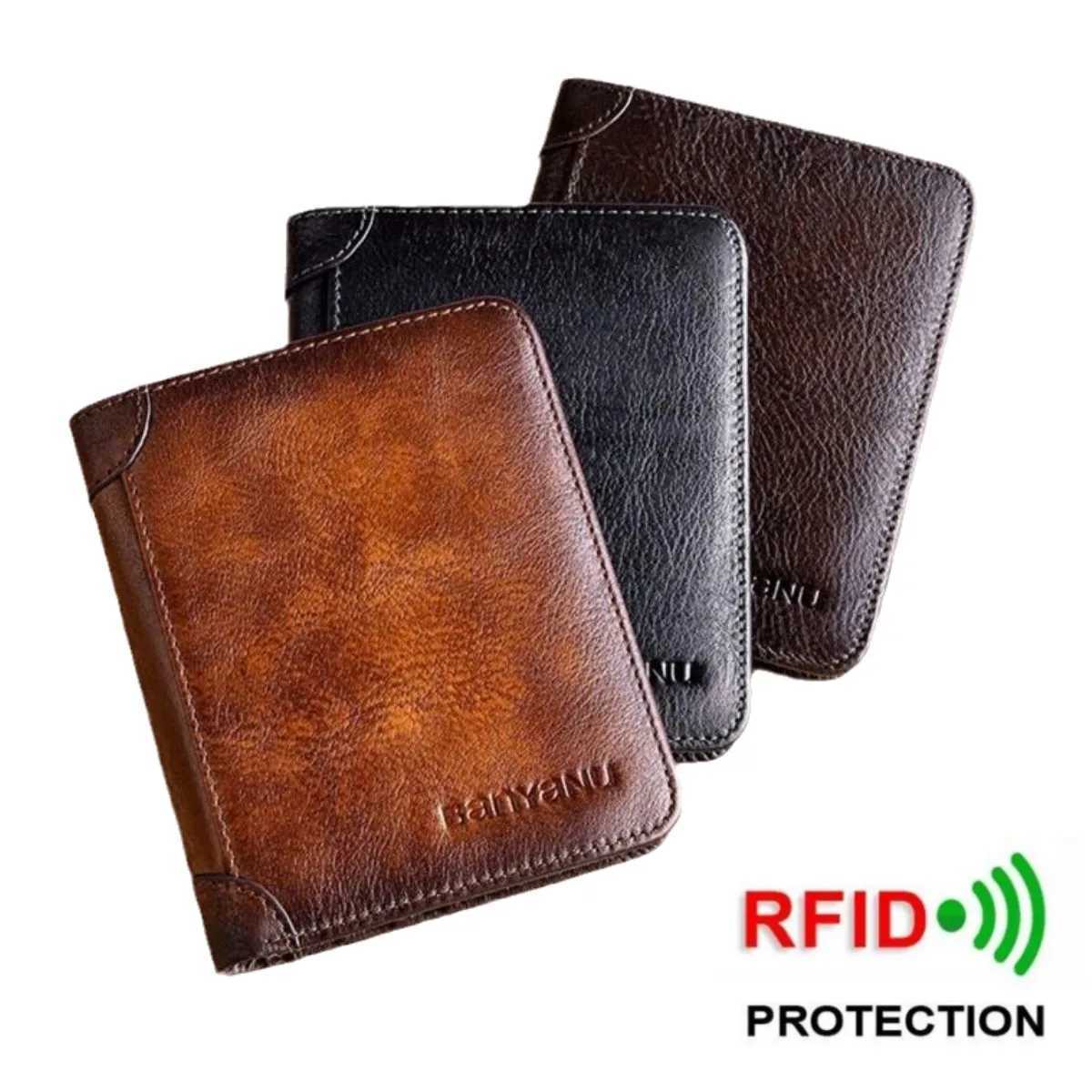 Leather wallet with commercial design and Rfid protection for short card holders coin wallet mens commercial wallet handbag Z250411