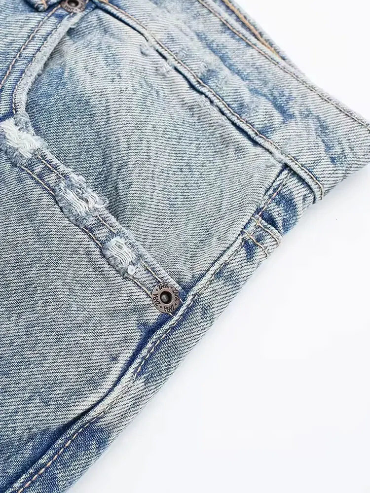 Womens Street Fashion Denim Blue Jeans Distressed Patchwork High Waist Zipper Fly Ripped Retro Long Pants Z260313