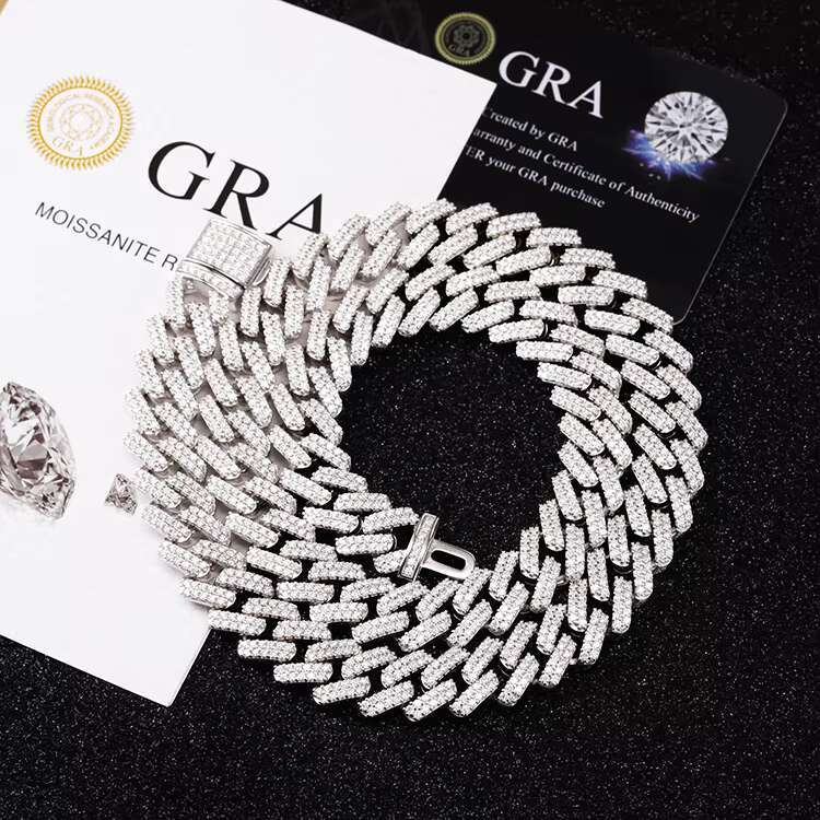 13mm Wide Cuban Bracelet 18K Gold Plated VVS1-D Moissanite Pass Diamond Test Cuban Chain