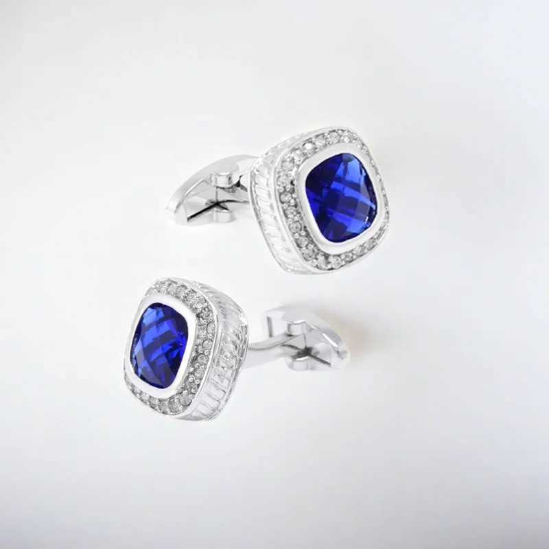 Fashionable classic crystal cufflinks square copper gemstone brand shirt cufflinks high-quality and durable mens wedding jewelryT250412