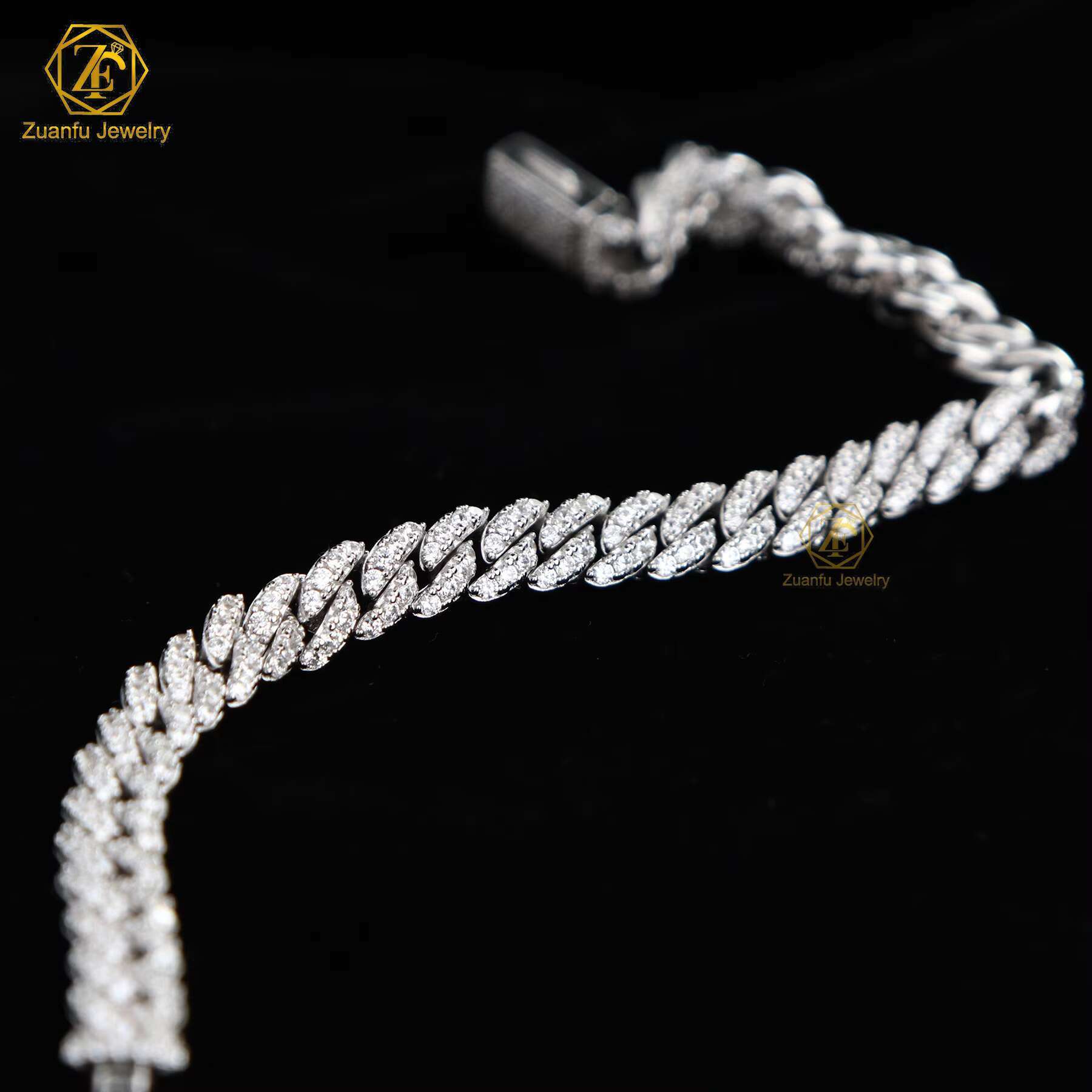 Hot Selling Hiphop Style 925 Silver Cuban Link Chain Bracelet Necklace Iced 15mm D VVS Diamond Moissanite New Trending Product