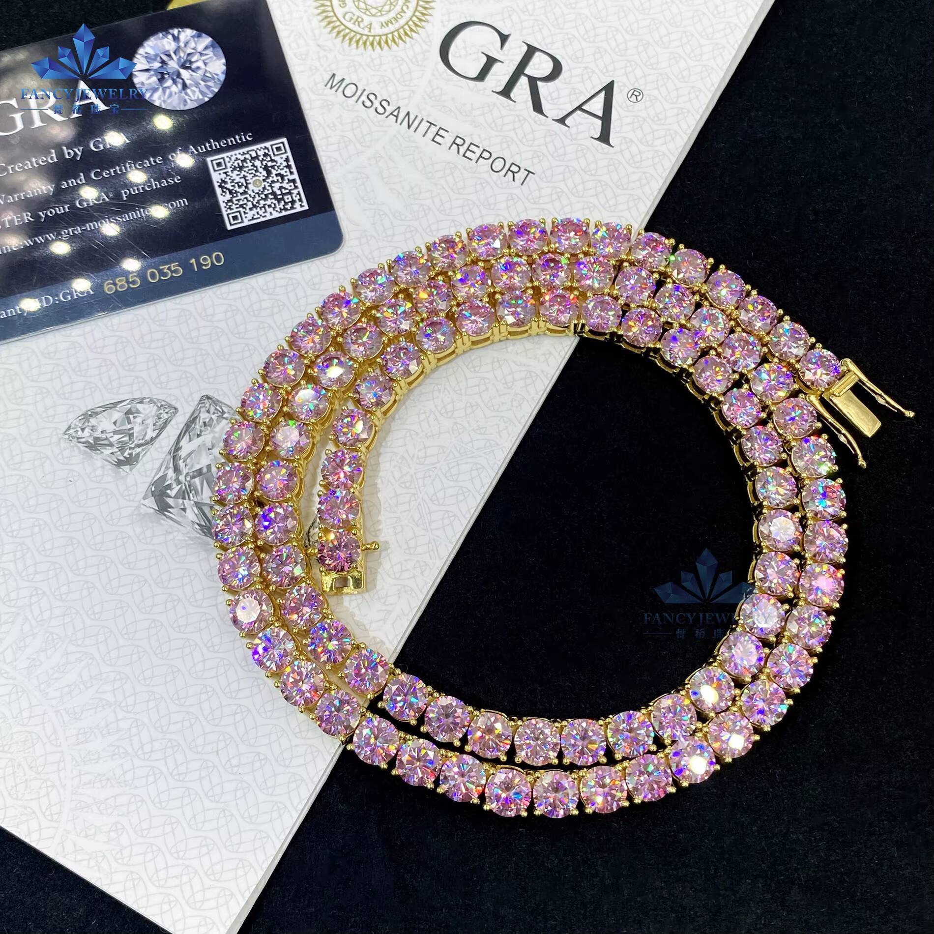 Customized 925 Sterling Silver Tennis Bracelet and Necklace with Pink Moissanite for Women Anniversary Gift